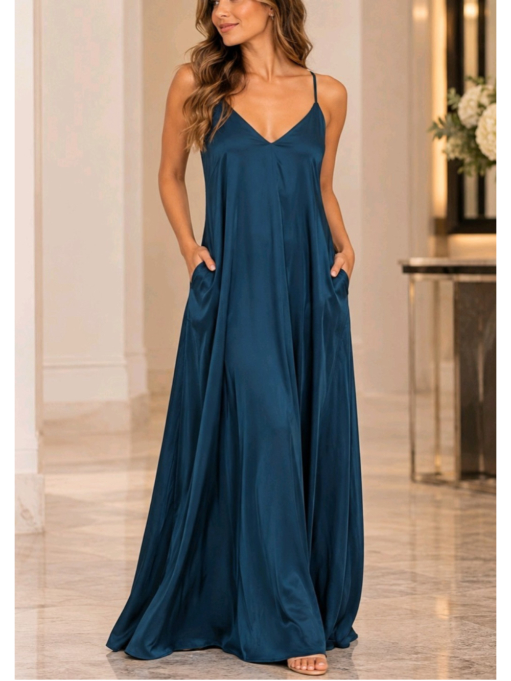 Tahari Arthur S Levine Dress S Teal Satin 90s Slip Relaxed Silhouette Cocktail